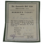 R.S. Simpson's 1953 OPEN Championship at Carnoustie Golf Club Member Ticket - Hogan Winner