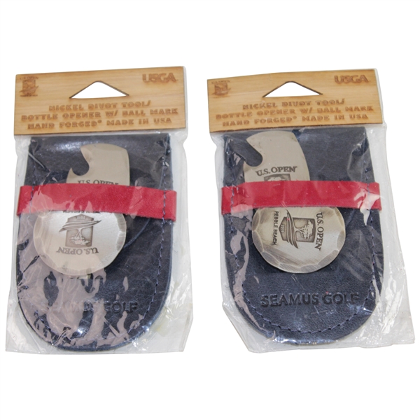 Two Seamus US Open at Pebble Beach Nickel Divot Tools Bottle Openers with Ball Mark - Unopened 
