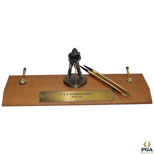 1973-1974 PGA Business School Pinehurst Putter Boy Desk Display with Two Pens - Repaired