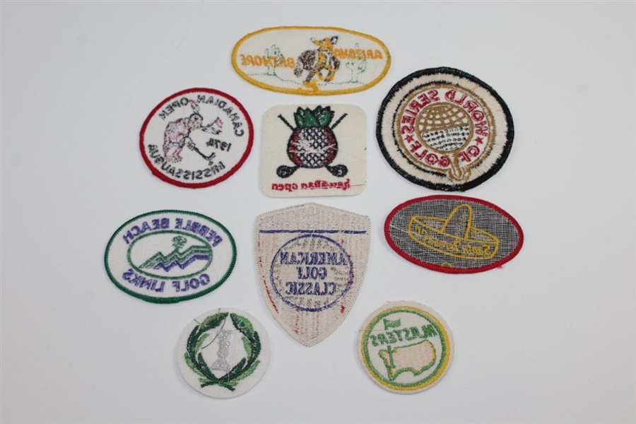 Nine Assorted Vintage Golf Patches Including Masters, Pebble Beach, Memorial, & others