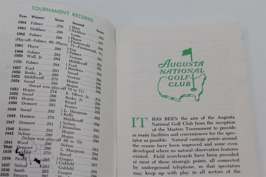 Jack Nicklaus Signed 1965 Masters Tournament Spectator Guide JSA ALOA