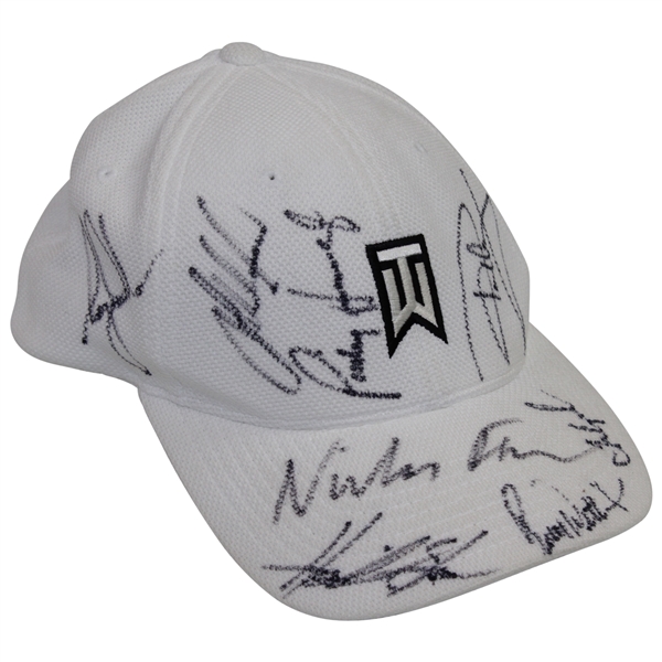 Tiger Woods & others Signed White TW Hat JSA ALOA
