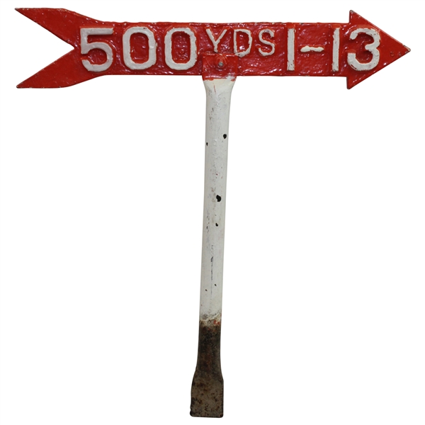 Vintage Hand-Painted Metal Orange with White 500yds 1-13 Sign