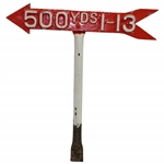 Vintage Hand-Painted Metal Orange with White '500yds 1-13' Sign