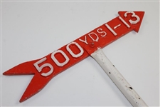 Vintage Hand-Painted Metal Orange with White '500yds 1-13' Sign