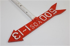 Vintage Hand-Painted Metal Orange with White '500yds 1-13' Sign