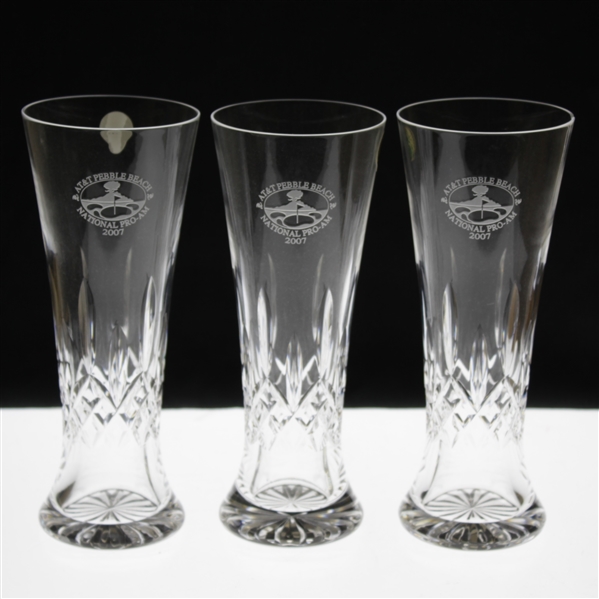 Three (3) 2007 National Pro-Am at Pebble Beach Waterford Crystal Tall Glasses