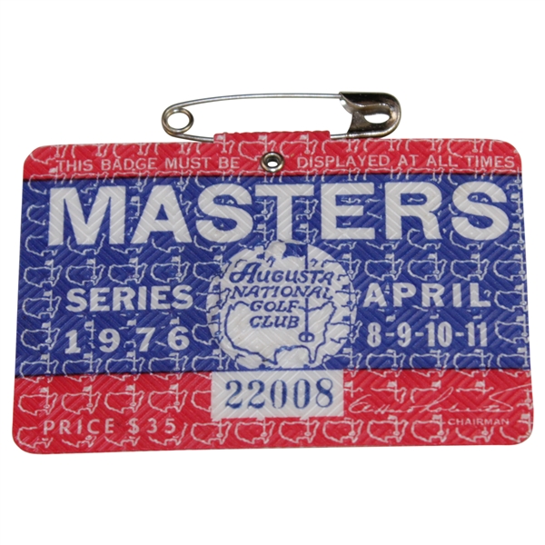 Ray Floyd Signed on Back 1976 Masters Tournament SERIES Badge #22008 JSA ALOA