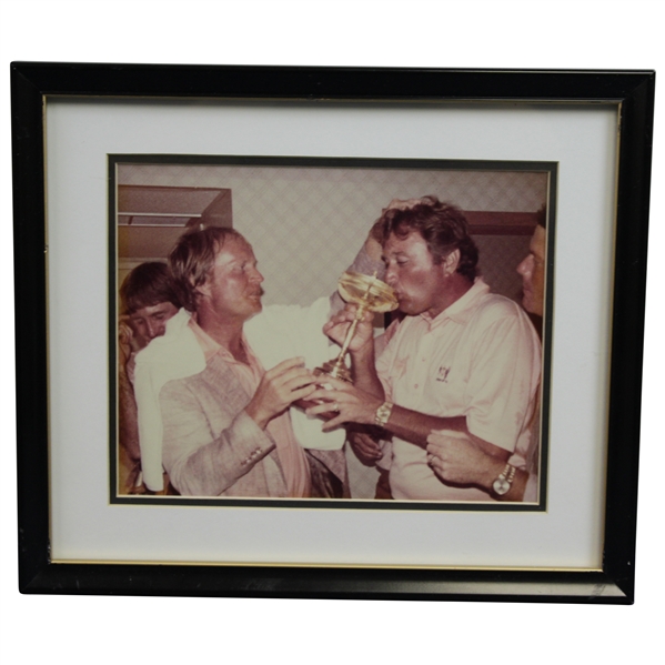 Ray Floyd Personal Framed Photo Drinking Out of Ryder Cup with Jack Nicklaus