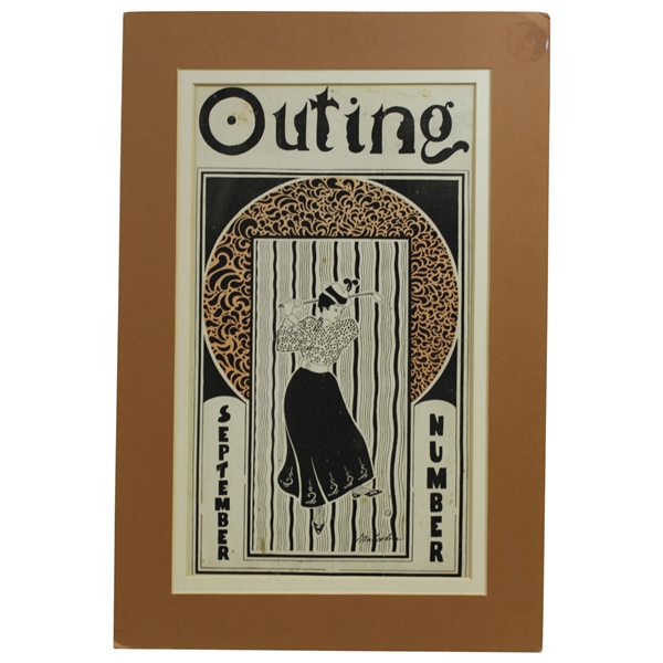 Outing September Number Woman Golfer by Malcolm Poster - Double Matted - Seldom Seen