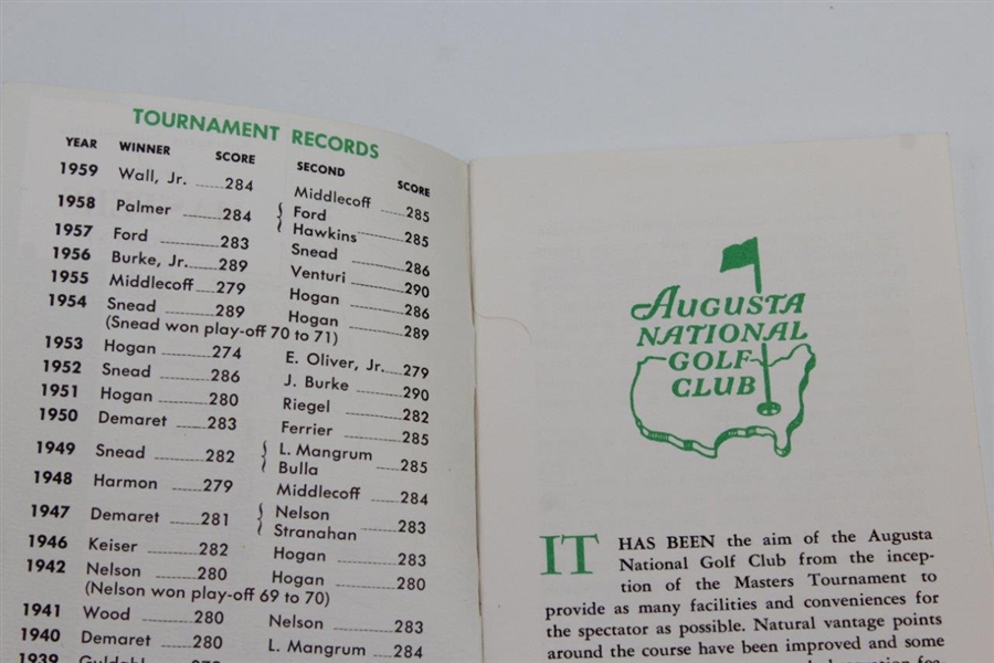 1960 Masters Tournament Spectator Guide - Arnold Palmer Winner