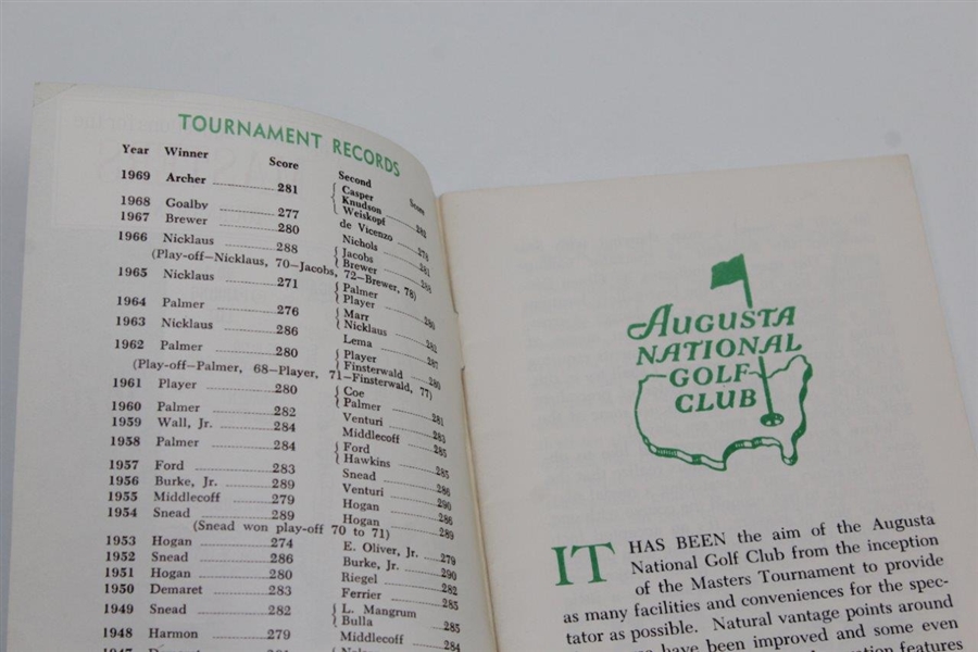 1970 Masters Tournament Spectator Guide - Billy Casper Winner