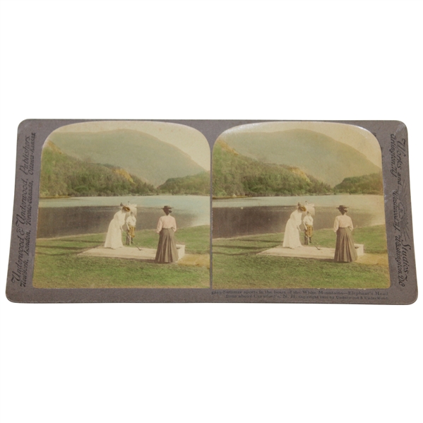 Seldom Seen 1906 Colored Stereo Optic Card - Golf Links at Crawford Notch House NH