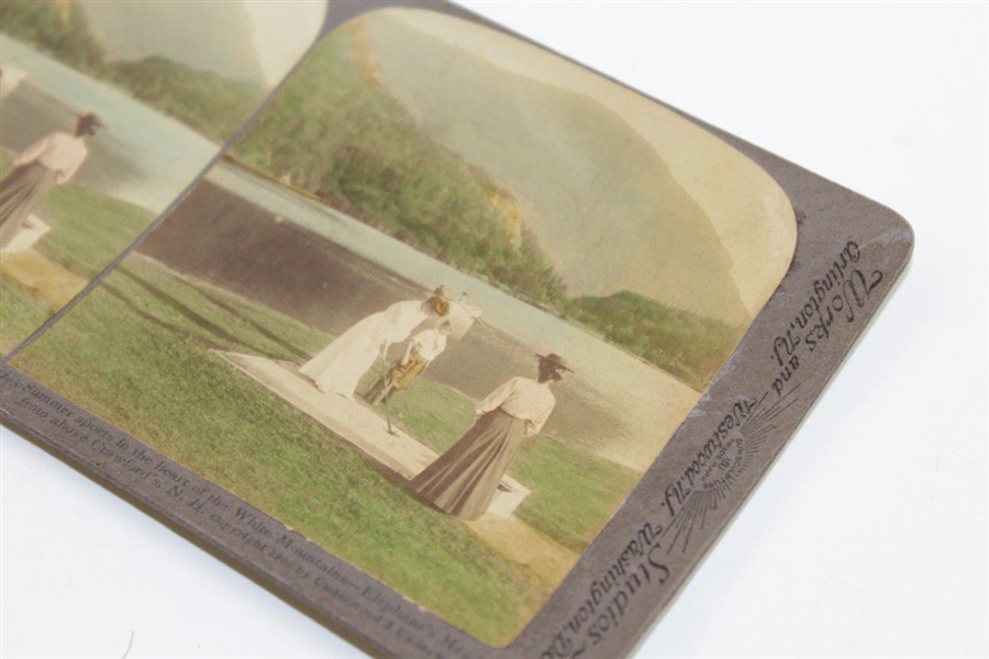 Seldom Seen 1906 Colored Stereo Optic Card - Golf Links at Crawford Notch House NH