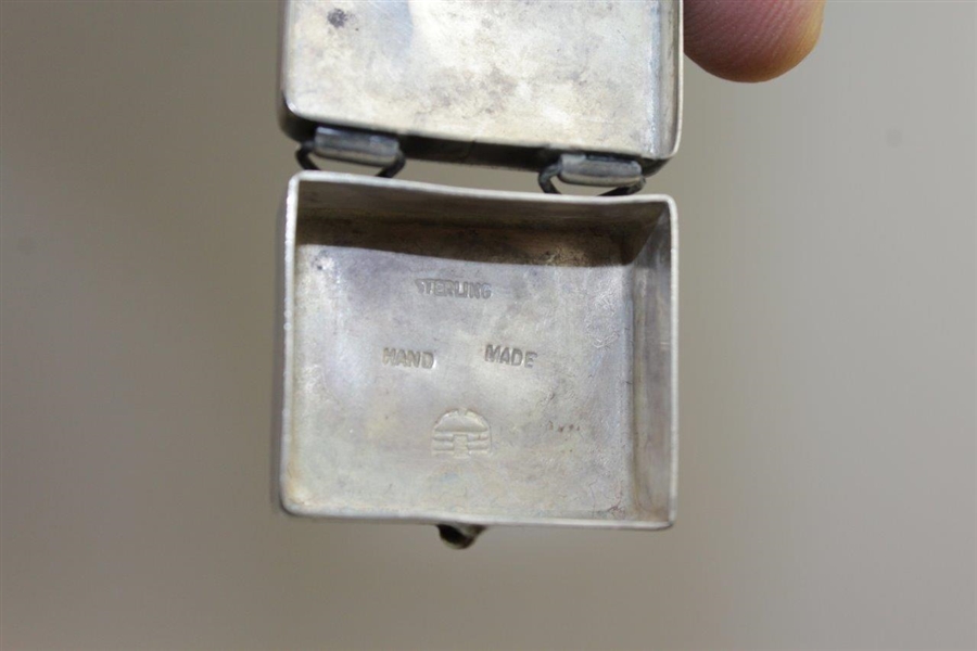 Sterling Silver Crossed Clubs Golf Themed GP Pill Box in Suitcase Design with April 10, 1956