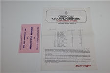 1980 OPEN at Muirfield Program with Results Page, Voucher, & 2 Attached Tickets - Tom Watson Winner