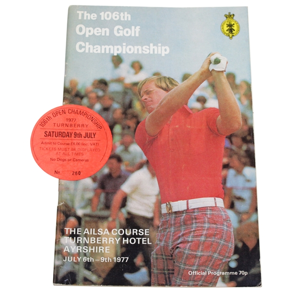 1977 OPEN at Turnberry Program with Course Map & Final Day Ticket #260 - Tom Watson Winner