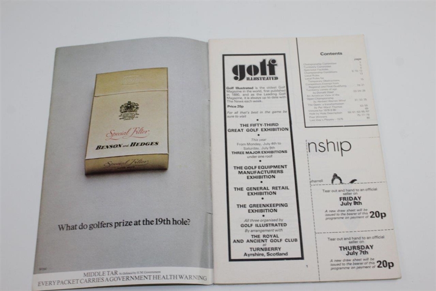 1977 OPEN at Turnberry Program with Course Map & Final Day Ticket #260 - Tom Watson Winner