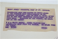 Bobby Jones 1930 British Amateur Round One P&A Photo - Hole Out from 160 Yards! with Leter