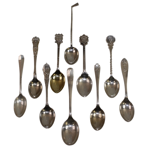 Ten (10) Various Antique Sterling Silver Golf Themed Spoons