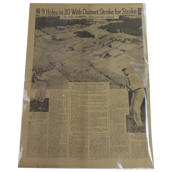 '9 Holes in 30 with Ouimet, Stroke for Stroke' 1931 US Am Newspaper Article Sheet by Alex Morrison
