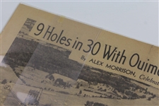 '9 Holes in 30 with Ouimet, Stroke for Stroke' 1931 US Am Newspaper Article Sheet by Alex Morrison