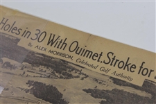 '9 Holes in 30 with Ouimet, Stroke for Stroke' 1931 US Am Newspaper Article Sheet by Alex Morrison