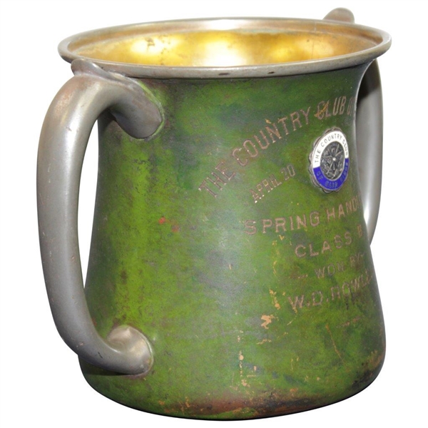 1912 The Country Club of Glen Ridge Spring Handicap 2-Handled Green with Gilded Interior Mug