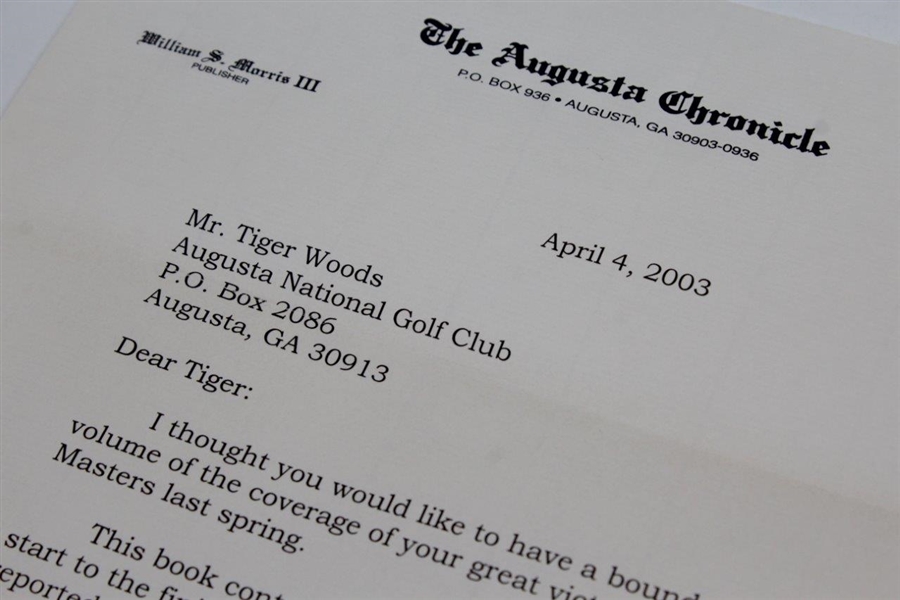 2003 Letter to Tiger Woods Regarding Gifting of 2002 The Augusta Chronicle Hardbound Paper