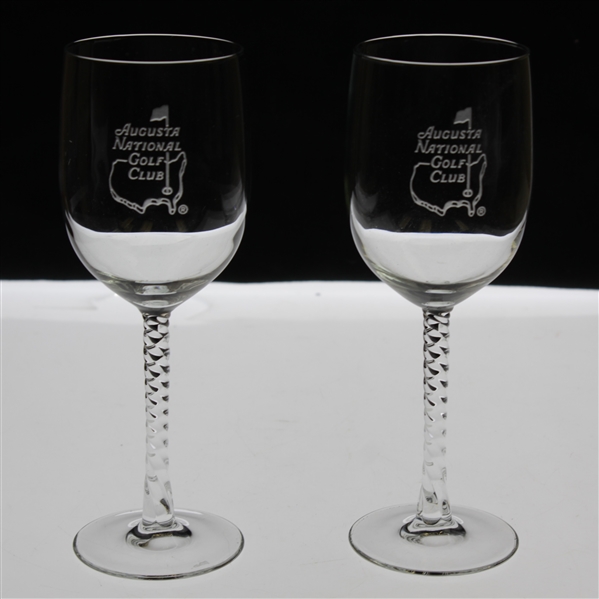 Pair of Augusta National Golf Club Logo White Wine Glasses