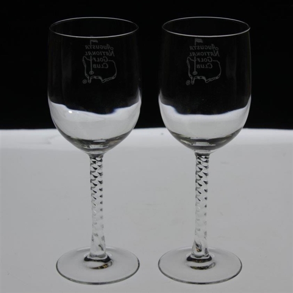 Pair of Augusta National Golf Club Logo White Wine Glasses