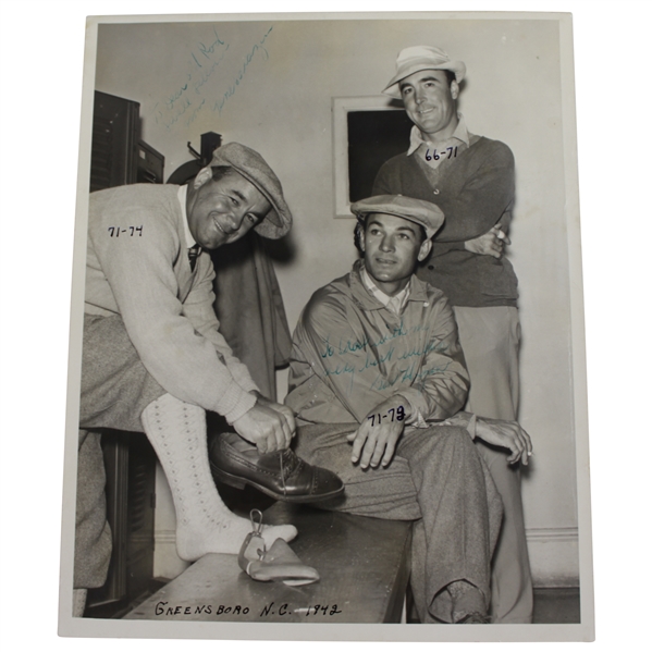 Ben Hogan & Gene Sarazen Signed 1942 Greensboro Photo to Rod Munday JSA ALOA
