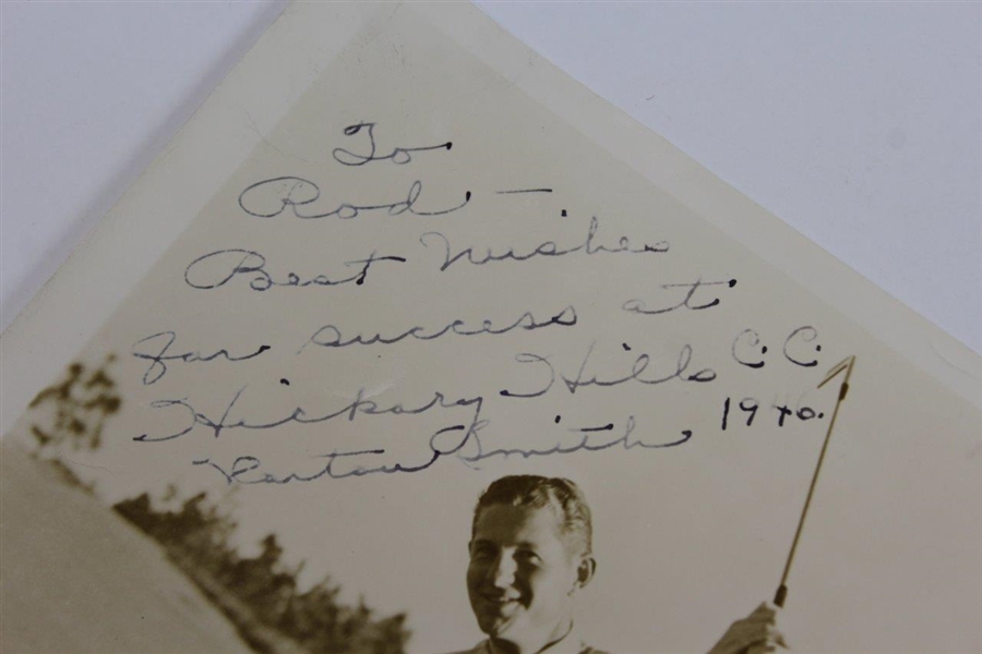 Horton Smith Signed 1940 Photo to Rod Munday Wishing Well for Hickory Hills CC JSA ALOA