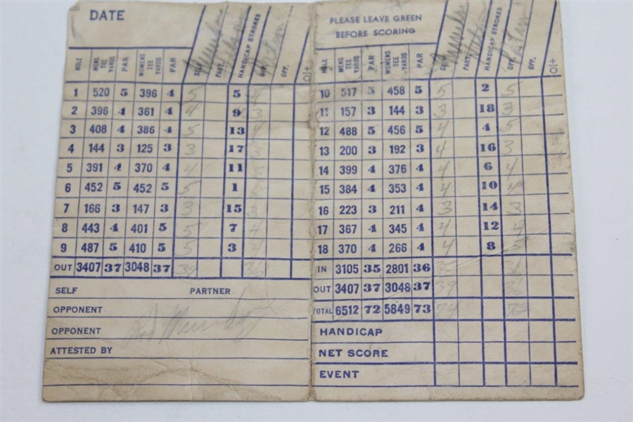 1942 Red Cross Open Championship at Wykagyl Country Club Used Scorecard