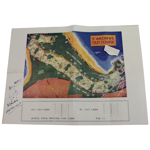 Henry Cotton & others Signed St. Andrews Old Course Map JSA ALOA