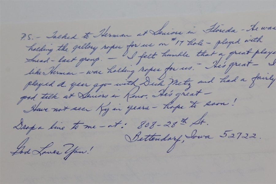 Jack Fleck Signed 1978 2pg Handwritten Letter to Rod Munday - Rod Munday Collection JSA ALOA