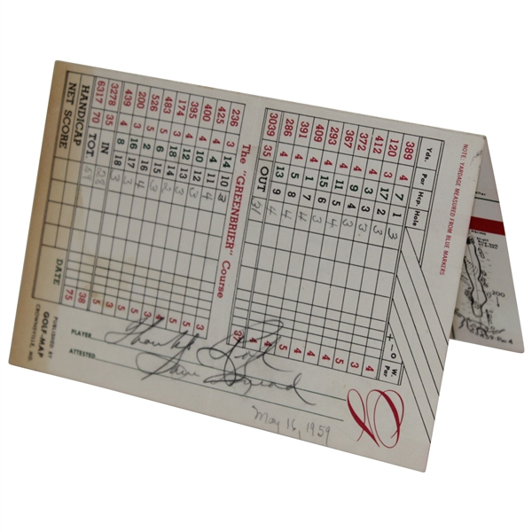 Sam Snead Signed 1959 Greenbrier Golf Scorecard to Rod Munday - Rod Munday Collection