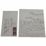 Paul Runyan Signed 1937 Handwritten Letter to Rod Munday - Rod Munday Collection JSA ALOA