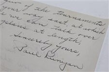 Paul Runyan Signed 1937 Handwritten Letter to Rod Munday - Rod Munday Collection JSA ALOA