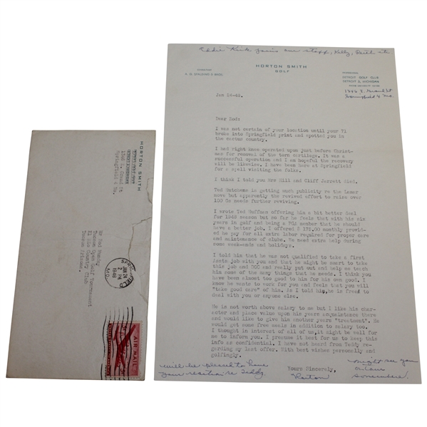 Horton Smith Signed 1948 Letter to Rod Munday - Rod Munday Collection JSA ALOA