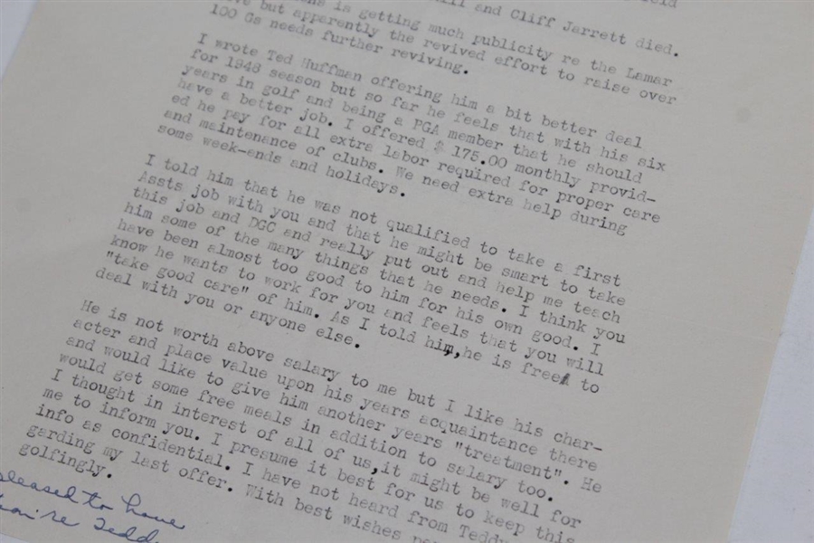 Horton Smith Signed 1948 Letter to Rod Munday - Rod Munday Collection JSA ALOA