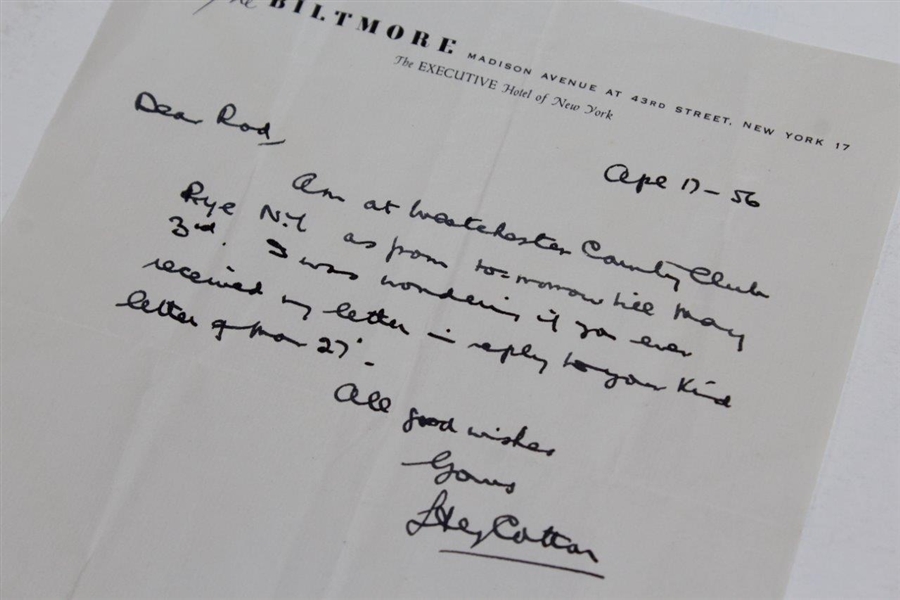 Henry Cotton Signed 1956 Handwritten Letter to Rod Munday - Rod Munday Collection JSA ALOA
