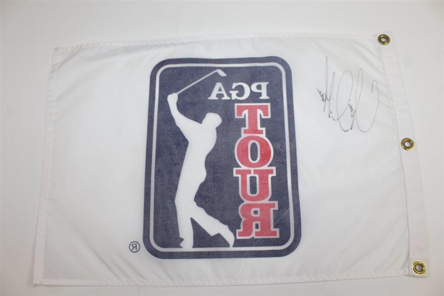Nick Faldo, Chris Dimarco, & Jasper Parnevik Signed White PGA Tour Screen Flags JSA ALOA