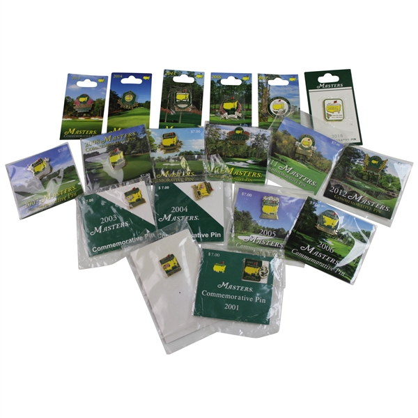 Complete Set 2001-2018 Masters Tournament Commemorative Pins (18)