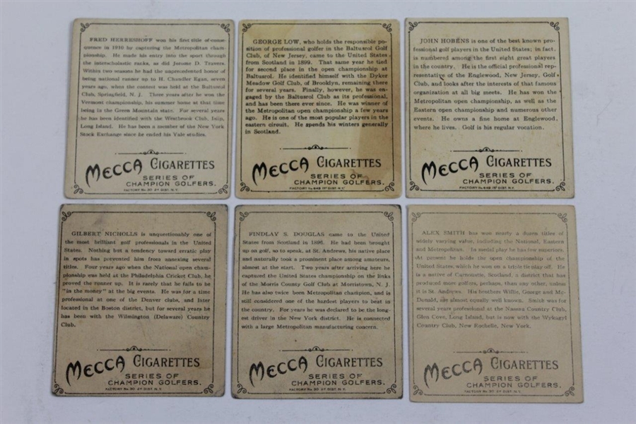 Six (6) MECCA Cigarettes Golf Cards - Douglas, Smith, Hobens, Low, Nicholls, & Reareshoff