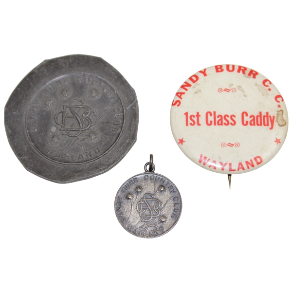 Three Sandy Burr CC Items: Two Medals & A First Class Caddy Badge