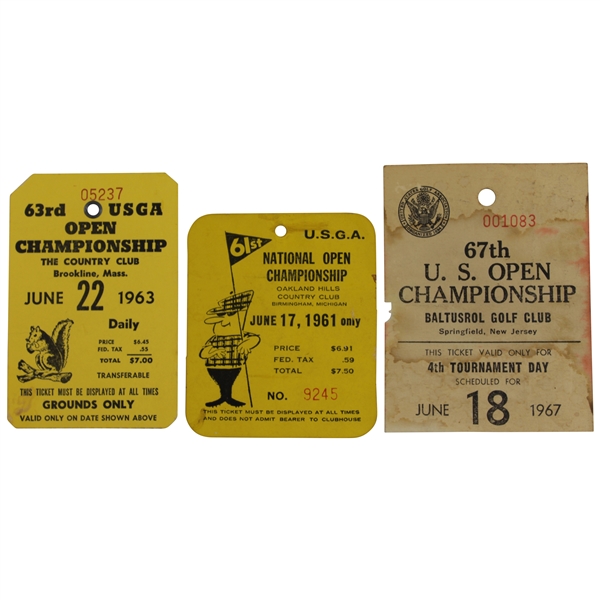 1961, 1963, & 1967 (Nicklaus Win) US Open Championship Tickets - Various Conditions