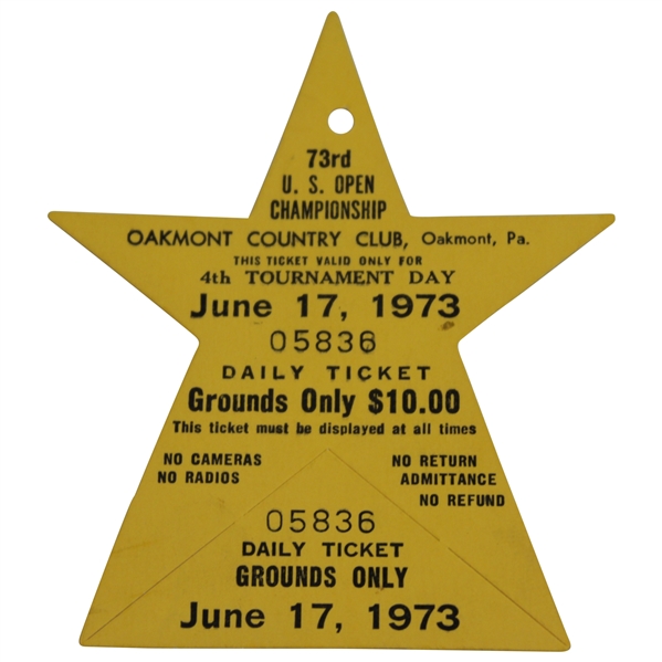 1973 US Open at Oakmont CC #05836 4th Rd Ticket - Johnny Miller Shoots 63!