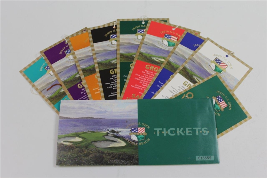Complete Seven (7) Ticket Set to 2000 US Open at Pebble Beach - Tiger Woods Winner