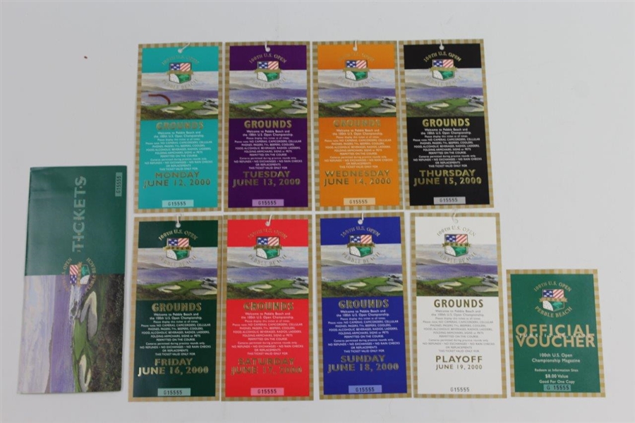 Complete Seven (7) Ticket Set to 2000 US Open at Pebble Beach - Tiger Woods Winner
